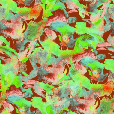 Fırça darbeleri. Kırmızı yeşil suluboya geometri baskısı. Pastel boyalı suluboya arka plan. El çizimi soyut sanat çizgisi. Tekrar eden mayo desenli. Fırça darbesi modern baskı.