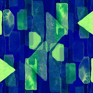 Bauhaus deseni. Yeşil geometrik, soyut, dikişsiz, sulu boya. Suluboya çizgili arka plan. Kaleydoskop çizgileri. Çağdaş sanat illüstrasyonu. Bauhaus grafik tasarımı. Moda dokusu