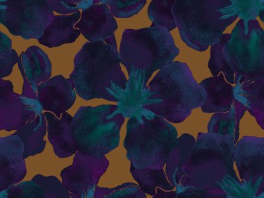 Hawaii suluboya deseni. Çivit mavisi, tropikal, dikişsiz iz. Hibiscus ve zakkum Hawaii 'de. Aloha mayo tasarımı. Egzotik buket moda illüstrasyonu. Suluboya yatay fayans.