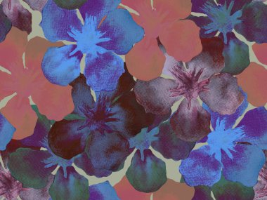 Hawaii suluboya deseni. Pembe kırmızı tropikal desensiz çiçek deseni. Hibiscus ve zakkum Hawaii 'de. Aloha mayo tasarımı. Egzotik buket moda illüstrasyonu. Suluboya yatay fayans.