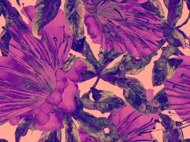 Bold Floral Print. Kızıl Arkaplanda Büyük Egzotik Kusursuz Parmak izi. Büyük Egzotik Bahar Maracuja Sonsuz Arkaplanı. Moda Kalın Çiçek Yazdırma.