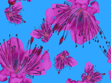 Bold Floral Print. Büyük Tropikal Kusursuz Mavi Parmak İzi, Indigo Arkaplan. Büyük Egzotik Bahar Kova Granadilla Sonsuz Arkaplan. Moda Kalın Çiçek Yazdırma.