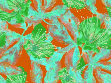 Bold Floral Print. Yeşil Arkaplanda Büyük Egzotik Kusursuz Parmak izi. Büyük Hawaii Yaz Aquarelle Tutku Meyvesi Sonsuz Arkaplan. Moda Kalın Çiçek Yazdırma.