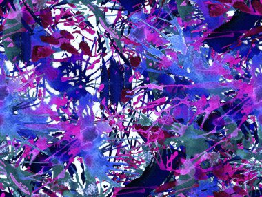 Püskürme izi yok. Mavi suluboya fırça darbesi grunge fayans. Suluboya kaotik sıçrama boya tasarımı. Kademeli mürekkep lekeleri. Toprak sıçrama deseni. Sıvı damlayan fırça sonsuz iz.