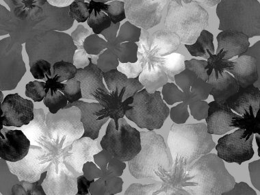 Hawaii suluboya deseni. Siyah ve beyaz tropikal desensiz çiçek deseni. Hibiscus ve zakkum Hawaii 'de. Aloha mayo tasarımı. Egzotik buket moda illüstrasyonu. Suluboya yatay fayans.