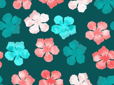 Hawaii suluboya deseni. Gökkuşağı çiçekli tropikal iz. Hibiscus ve zakkum Hawaii 'de. Aloha mayo tasarımı. Egzotik buket moda illüstrasyonu. Suluboya yatay fayans.