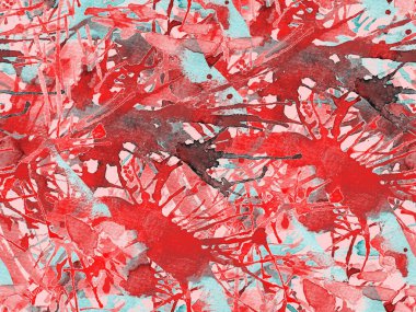 Sıvı, pürüzsüz desen. Kırmızı suluboya fırça darbesi grunge tasarımı. Suluboya boya boya tasarımı. Kademeli mürekkep lekeleri. Çamur tabakası. Sıvı damlayan fırça sonsuz iz. 