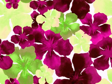 Hawaii suluboya deseni. Yeşil turkuaz çiçekli, dikişsiz tropikal iz. Hibiscus ve zakkum Hawaii 'de. Aloha mayo tasarımı. Egzotik buket moda illüstrasyonu. Suluboya yatay fayans.