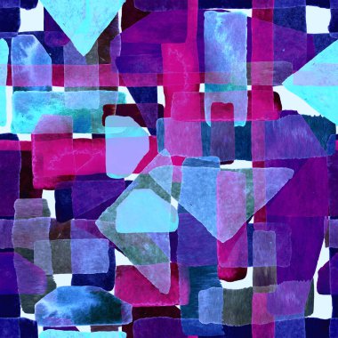 Bauhaus deseni. Çivit mavisi geometrik suluboya, soyut, dikişsiz iz. Suluboya çizgili arka plan. Kaleydoskop çizgileri. Çağdaş sanat illüstrasyonu. Bauhaus grafik tasarımı. Moda dokusu