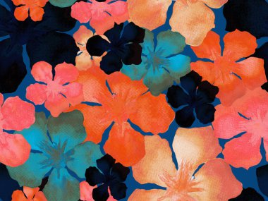 Hawaii suluboya deseni. Pembe kırmızı tropikal desensiz çiçek deseni. Hibiscus ve zakkum Hawaii 'de. Aloha mayo tasarımı. Egzotik buket moda illüstrasyonu. Suluboya yatay fayans.