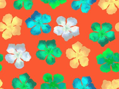 Hawaii suluboya deseni. Gökkuşağı çiçekli tropikal iz. Hibiscus ve zakkum Hawaii 'de. Aloha mayo tasarımı. Egzotik buket moda illüstrasyonu. Suluboya yatay fayans.