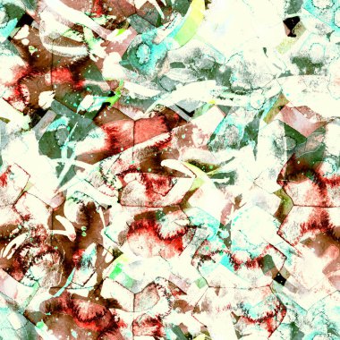 Suluboya egzotik, pürüzsüz desen. Renkli bir arka plan. Soyut geometrik suluboya tasarımı. Pachwork dokusu. Çiçekli Coachella pürüzsüz desen. Etnik soyut karma sanat eserleri.