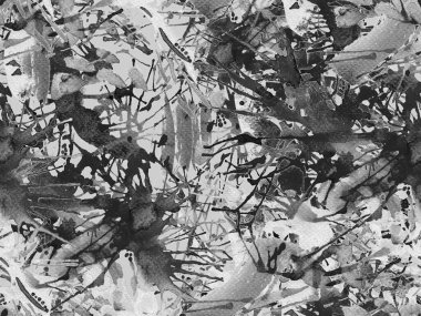 Püskürme izi yok. Siyah ve beyaz suluboya fırça darbesi grunge fayans. Suluboya boya boya tasarımı. Elle çizilmiş mürekkep lekeleri. Toprak sıçrama deseni. Sıvı damlayan fırça sonsuz iz.