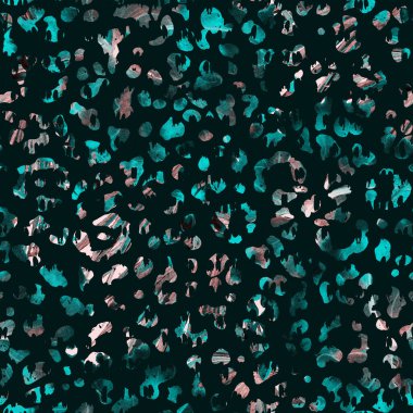 Leopar dikişsiz suluboya deseni. Siyah mavi, egzotik, pürüzsüz desen. Kamuflaj izi. Minimum el çizimi yaz çitası arkaplanı. Hayvan derisi tropikal mürekkep uyumluluğu.