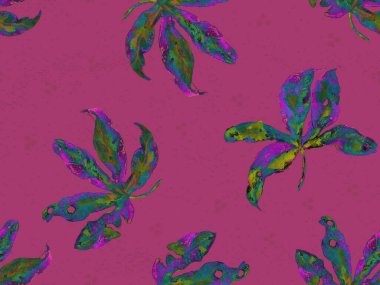 Kırmızı pembe egzotik desen. Canavar yaprakları ve amber çiçekleri yaz baskısı. Hawaii tişörtü ve mayo fayansı. Yatay Kaliforniya doğal doku tasarımı. Aşırı doğal botanik tasarımı.