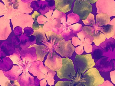 Hawaii suluboya deseni. Pembe kırmızı tropikal desensiz çiçek deseni. Hibiscus ve zakkum Hawaii 'de. Aloha mayo tasarımı. Egzotik buket moda illüstrasyonu. Suluboya yatay fayans.