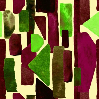 Bauhaus deseni. Yeşil geometrik, soyut, dikişsiz, sulu boya. Suluboya çizgili arka plan. Kaleydoskop çizgileri. Çağdaş sanat illüstrasyonu. Bauhaus grafik tasarımı. Moda dokusu