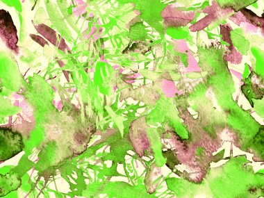 Sıvı, pürüzsüz desen. Yeşil suluboya fırça darbesi grunge tasarımı. Suluboya kaotik sıçrama boya tasarımı. Elle çizilmiş mürekkep lekeleri. Toprak sıçrama deseni. Sıvı damlayan fırça sonsuz iz.