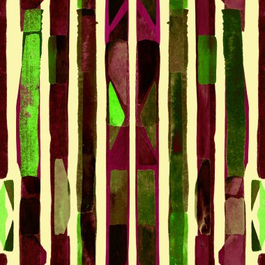 Bauhaus deseni. Yeşil geometrik, soyut, dikişsiz, sulu boya. Suluboya çizgili arka plan. Kaleydoskop çizgileri. Çağdaş sanat illüstrasyonu. Bauhaus grafik tasarımı. Moda dokusu