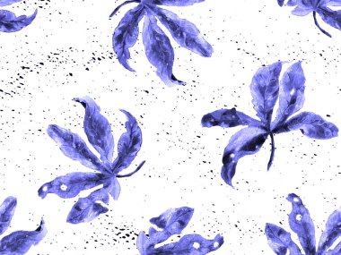 İndigo egzotik desen. Canavar yaprakları ve amber çiçekleri yaz baskısı. Doymuş büyük çiçekli mayo izi. Yatay romantik vahşi vektör egzotik fayans. Güzel bahar botanik tasarımı.