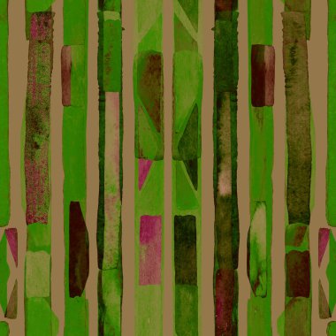 Bauhaus deseni. Yeşil geometrik, soyut, dikişsiz, sulu boya. Suluboya çizgili arka plan. Kaleydoskop çizgileri. Çağdaş sanat illüstrasyonu. Bauhaus grafik tasarımı. Moda dokusu