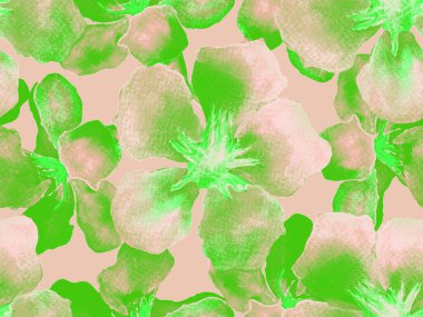 Hawaii suluboya deseni. Yeşil turkuaz çiçekli, dikişsiz tropikal iz. Hibiscus ve zakkum Hawaii 'de. Aloha mayo tasarımı. Egzotik buket moda illüstrasyonu. Suluboya yatay fayans.