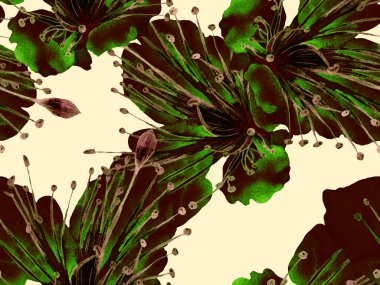 Cesur Çiçek Tasarımı. Yeşil Arkaplanda Büyük Hawaii Kusursuz Parmak izi. Büyük Orman Bahar Suluboya Tutku Meyvesi Sonsuz Arkaplan. Sanatsal Kalın Çiçek Tasarımı.