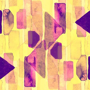Bauhaus deseni. Sarı pembe geometrik, soyut, dikişsiz, sulu boya. Suluboya çizgili arka plan. Kaleydoskop çizgileri. Çağdaş sanat illüstrasyonu. Bauhaus grafik tasarımı. Moda dokusu