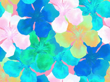 Hawaii suluboya deseni. Çivit mavisi, tropikal, dikişsiz iz. Hibiscus ve zakkum Hawaii 'de. Aloha mayo tasarımı. Egzotik buket moda illüstrasyonu. Suluboya yatay fayans.