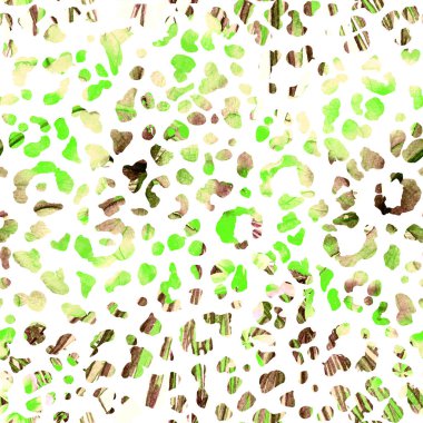 Leopar dikişsiz suluboya deseni. Yeşil kırmızı, egzotik, pürüzsüz desen. Kabile kedisi izleri. Minimum el çizimi geometrik çita arkaplanı. Hayvan derisi izin veren mürekkep uyumluluğu.