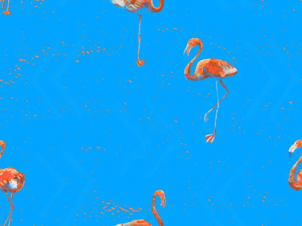 Grote Hipster Flamingo Blauwe Hawaïaanse Naadloze Patroon Voorjaar Verzadigde Aquarel — Stockfoto