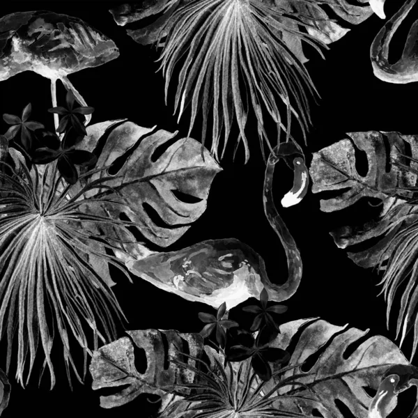 플라밍고의 여름검은 직물과 새들의 배경입니다 패션하 정글은 물갈퀴가 타일을 했습니다 — 스톡 사진