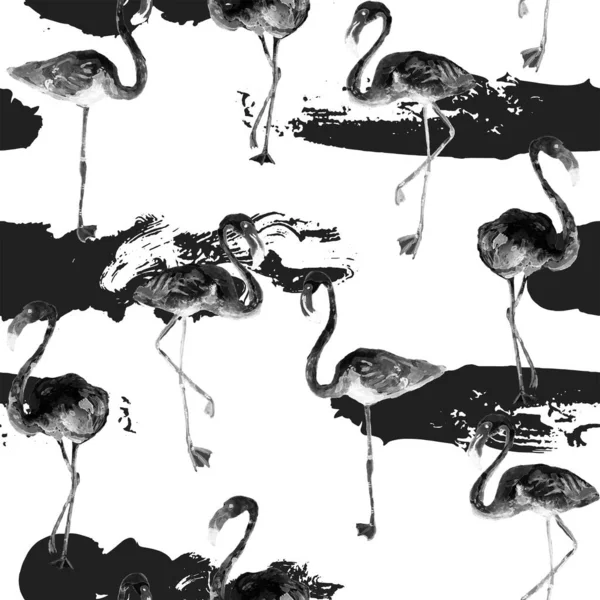 Flamingo Patroon Tropische Zomer Witte Zwarte Print Exotische Lente Textiel — Stockfoto