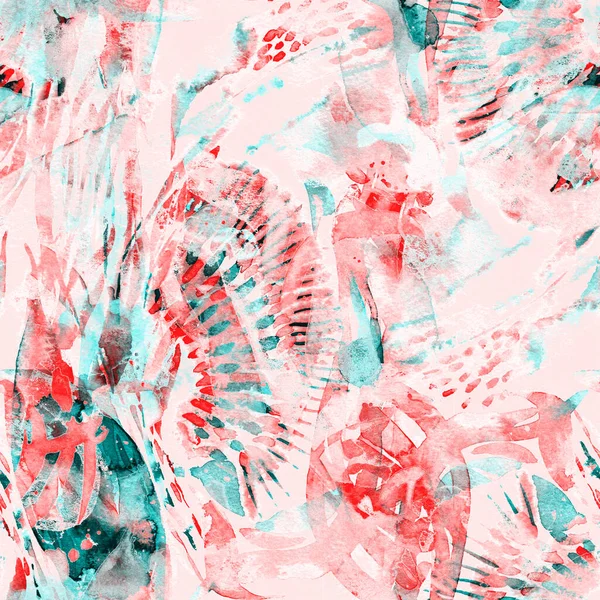 Patrón Sin Costura Tropical Acuarela Ikat Colorido Fondo Pintura Diseño — Foto de Stock