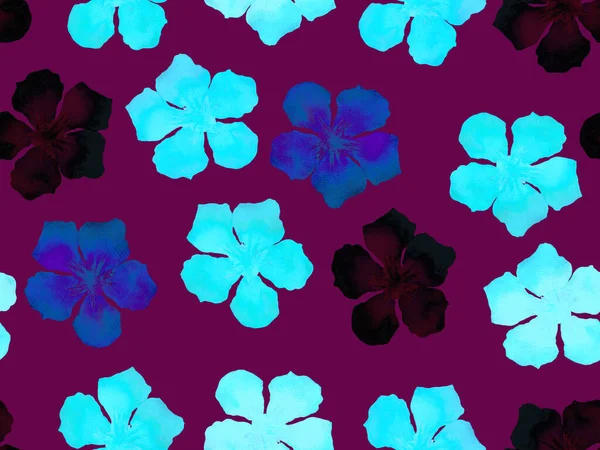 Гавайський Акварель Ультрафіолетові Квіткові Тропічні Безшовні Відбитки Гібіскус Елеандер Гаваях — стокове фото
