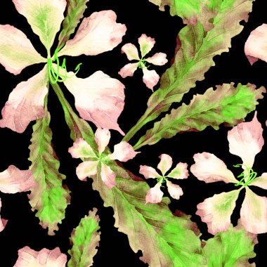 Yeşil Kırmızı Egzotik desen. Suluboya tropik yapraklar. Palm ve Hibiscus bitkileri kusursuz desende. Yaz Hawaii suluboya geçmişi. Tropik palmiyeler, canavarlar, çiçek desenleri..