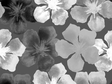 Hawaii suluboya deseni. Siyah ve beyaz tropikal desensiz çiçek deseni. Hibiscus ve zakkum Hawaii 'de. Aloha mayo tasarımı. Egzotik buket moda illüstrasyonu. Suluboya yatay fayans.