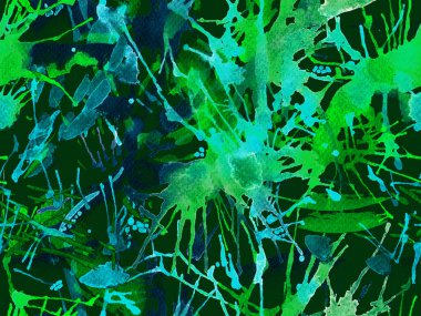 Tehlike izi yok. Yeşil suluboya fırça darbesi grunge tasarımı. Suluboya kaotik sıçrama boya tasarımı. Elle çizilmiş mürekkep lekeleri. Toprak sıçrama deseni. Sıvı damlayan fırça sonsuz iz. 