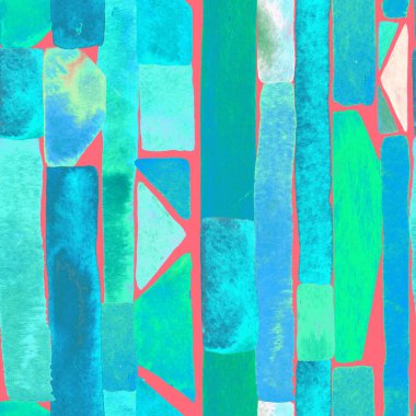 Bauhaus deseni. Yeşil geometrik, soyut, dikişsiz, sulu boya. Suluboya çizgili arka plan. Kaleydoskop çizgileri. Çağdaş sanat illüstrasyonu. Bauhaus grafik tasarımı. Moda dokusu