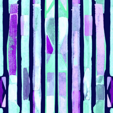 Bauhaus deseni. Çivit mavisi geometrik suluboya, soyut, dikişsiz iz. Suluboya çizgili arka plan. Kaleydoskop çizgileri. Çağdaş sanat illüstrasyonu. Bauhaus grafik tasarımı. Moda dokusu