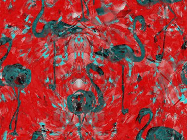 Boho flamingo soyut, kusursuz desen. Mavi çivit mavisi egzotik kuş dokusu. Suluboya bohem Fas baskısı. Mayo, soyut tropikal iç baskısı. Fırça darbesi arka plan