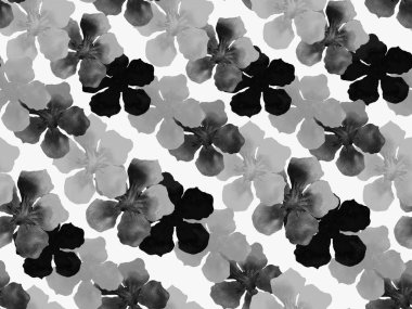 Hawaii suluboya deseni. Siyah ve beyaz tropikal desensiz çiçek deseni. Hibiscus ve zakkum Hawaii 'de. Aloha mayo tasarımı. Egzotik buket moda illüstrasyonu. Suluboya yatay fayans.