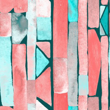 Bauhaus deseni. Pembe kırmızı geometrik, soyut, dikişsiz, sulu boya. Suluboya çizgili arka plan. Kaleydoskop çizgileri. Çağdaş sanat illüstrasyonu. Bauhaus grafik tasarımı. Moda dokusu