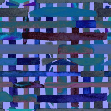 Bauhaus deseni. Çivit mavisi geometrik suluboya, soyut, dikişsiz iz. Suluboya çizgili arka plan. Kaleydoskop çapraz. Çağdaş sanat illüstrasyonu. Bauhaus grafik tasarımı. Moda dokusu