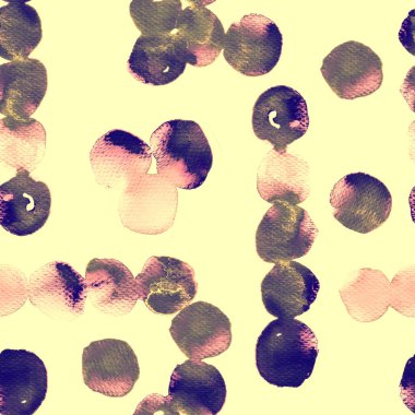 Tatlı geometrik suluboya deseni. Islak sıvı fırça boya motifi. Soyut şablon kusursuz tasarım. Suluboya çok az mayo dairesi izi. Moda, basit bir süs. Modern spot arkaplanı.