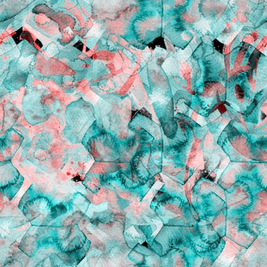 Suluboya tropikal, pürüzsüz desen. Renkli bir arka plan. Doğuya özgü suluboya tasarımı. Pachwork dokusu. Çiçekli Coachella pürüzsüz desen. Sıkıntılı soyut karışık sanat eserleri.