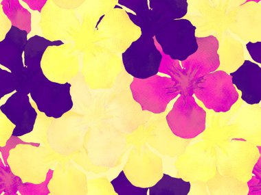 Hawaii suluboya deseni. Sarı turuncu tropikal desensiz çiçek deseni. Hibiscus ve zakkum Hawaii 'de. Aloha mayo tasarımı. Egzotik buket moda illüstrasyonu. Suluboya yatay fayans.