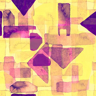 Bauhaus deseni. Sarı pembe geometrik, soyut, dikişsiz, sulu boya. Suluboya çizgili arka plan. Kaleydoskop çizgileri. Çağdaş sanat illüstrasyonu. Bauhaus grafik tasarımı. Moda dokusu