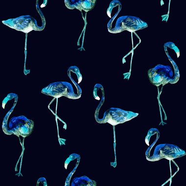 Flamingo deseni. Tropik yaz ultraviyole izi. Kuşlarla dolu egzotik bahar tekstil arka planı. Moda Hawai Ormanı tekrar eden pürüzsüz fayanslar. Modaya uygun botanik mayo tasarımı. Miami Vahşi Hayatı.