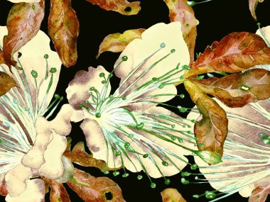 Bold Floral Print. Kahverengi Arkaplanda Büyük Ormansız Parmak izi, Kara Arkaplan. Büyük Egzotik Yaz Maracuya Sonsuz Özgeçmişi. Moda Kalın Çiçek Yazdırma.